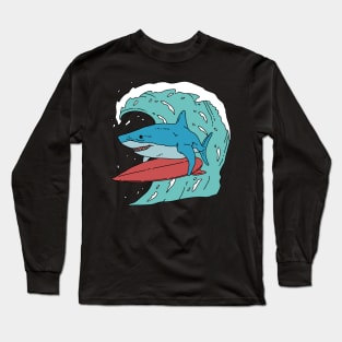 Blue Shark Surfing Long Sleeve T-Shirt